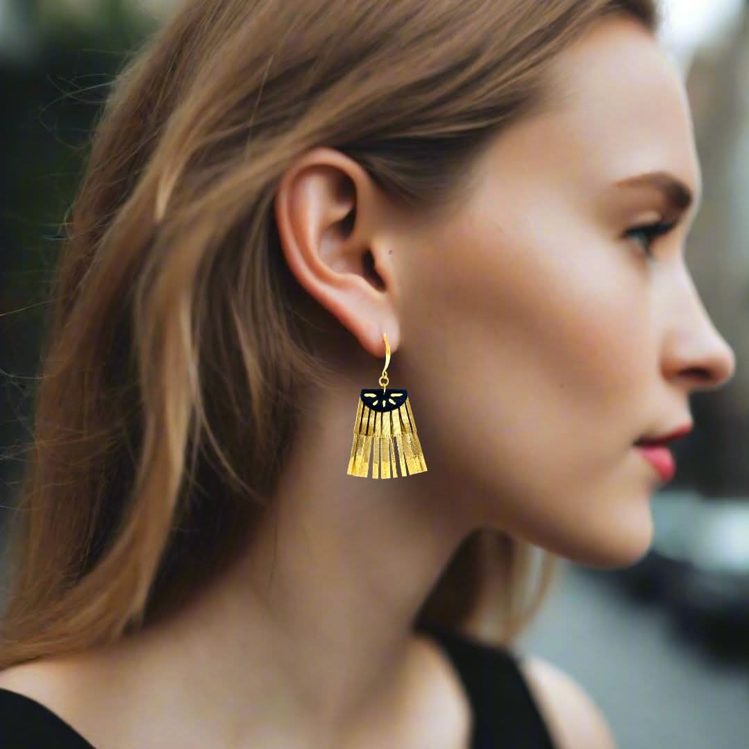 Satin Pleated Drop Earrings Scallop Gold SL-GO - Anthos Crafts