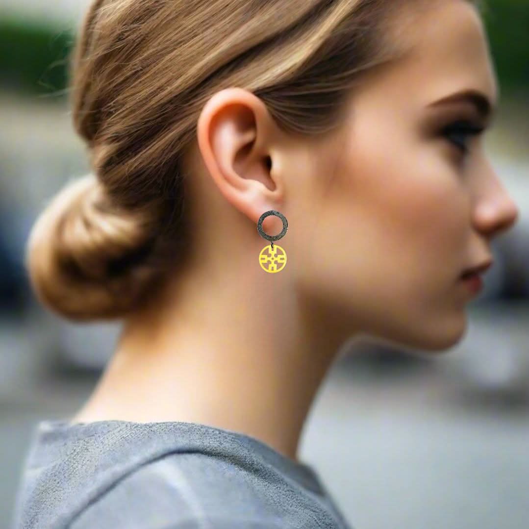 Handmade Gold &amp; Black Plated Silver Earrings Circles - Anthos Crafts