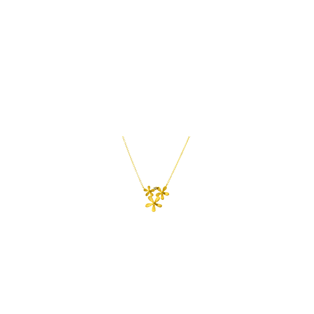 Handmade Short Gold Plated Silver Necklace Little Flowers With Zircon - Anthos Crafts