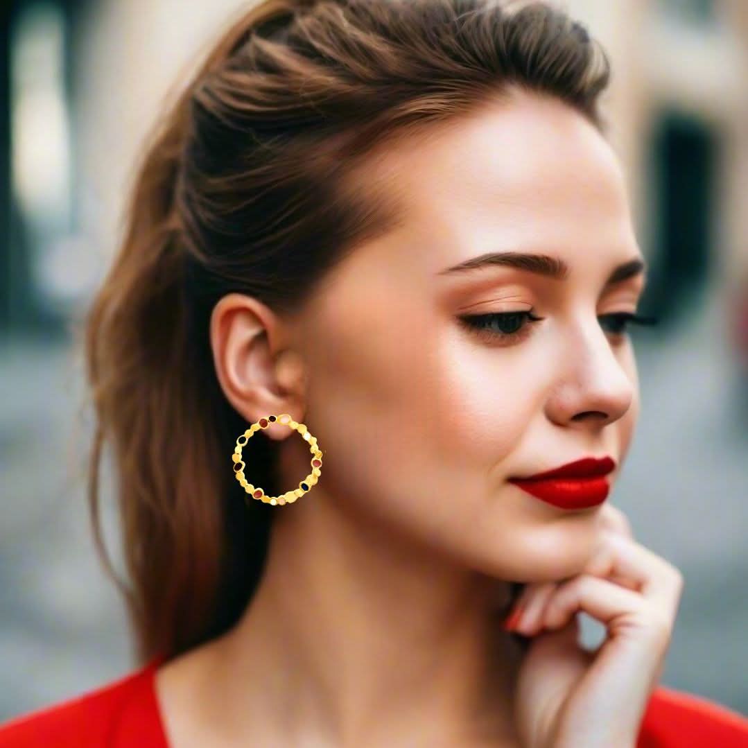 Handmade Gold Plated Big Stud Earrings With Colorful Enamel Aura JOIDART - Anthos Crafts