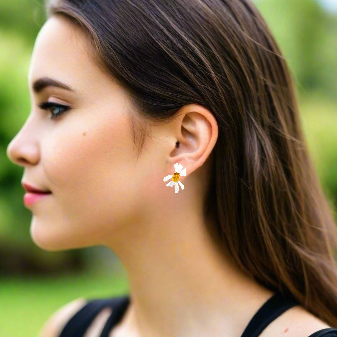 Handmade Silver Stud Earrings Irregular Daisies - Anthos Crafts