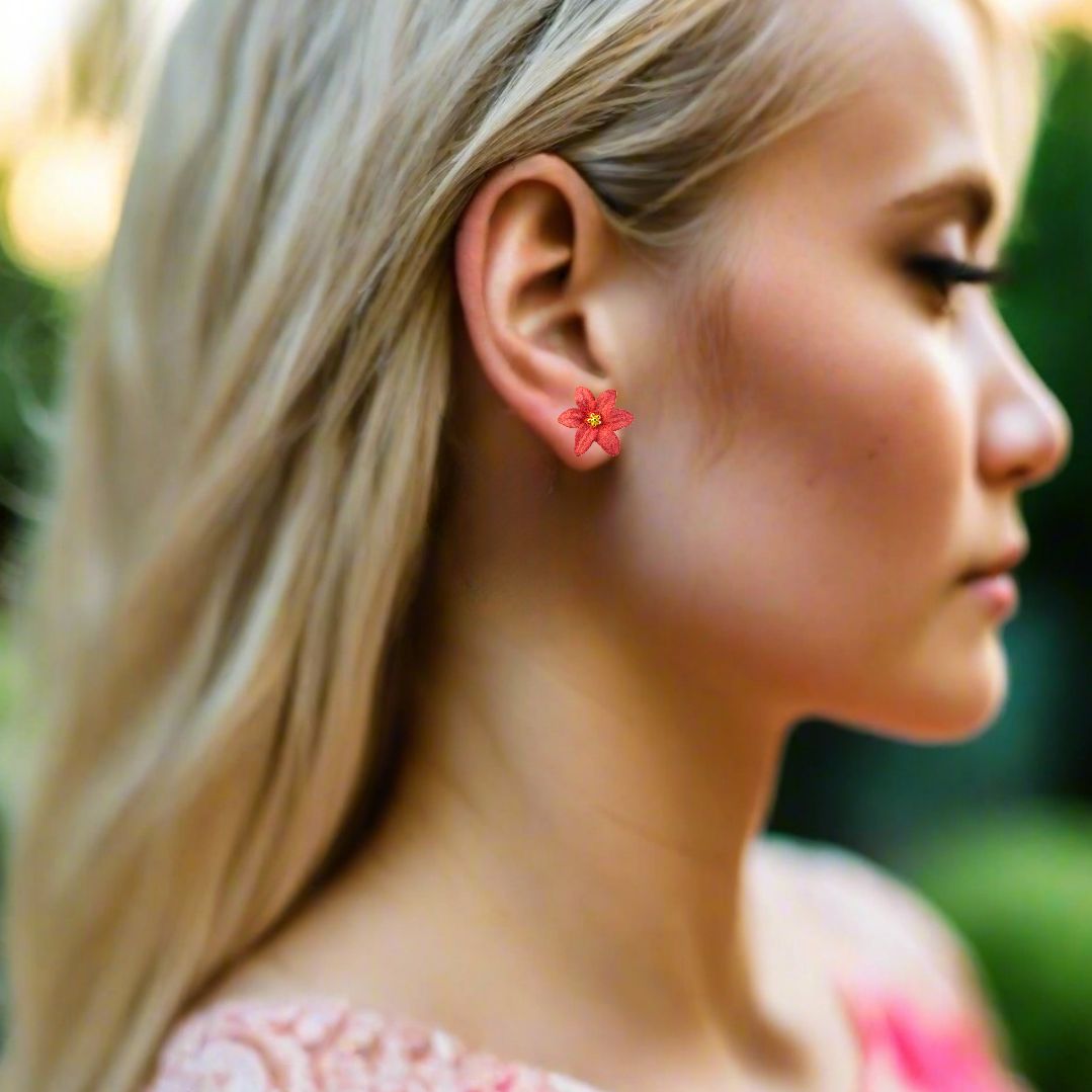 Handmade Silver Stud Earrings Little Pink Flowers - Anthos Crafts