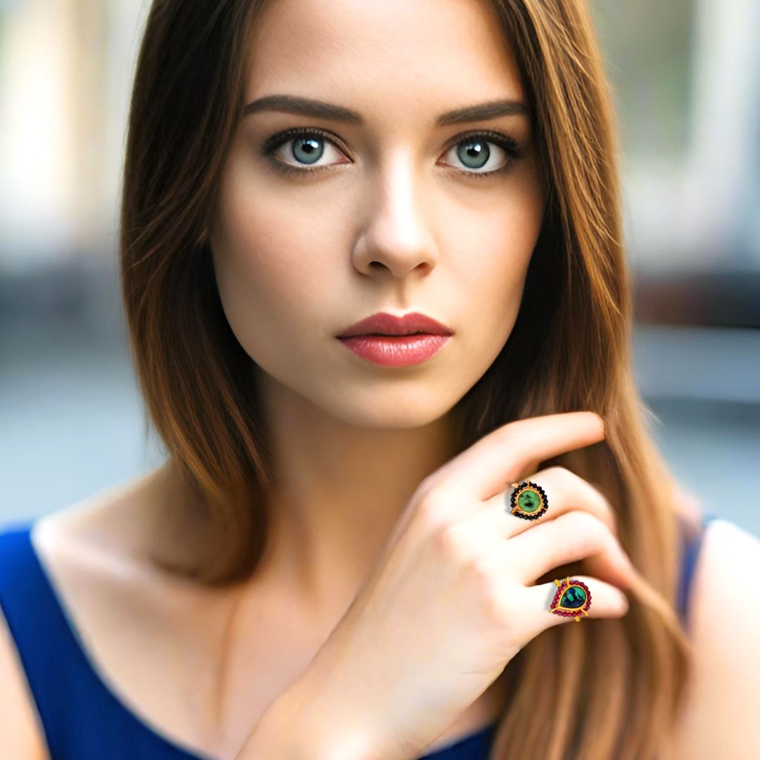 Handmade Gold Plated Silver Ring With Zoisite &amp; Spinels - Anthos Crafts