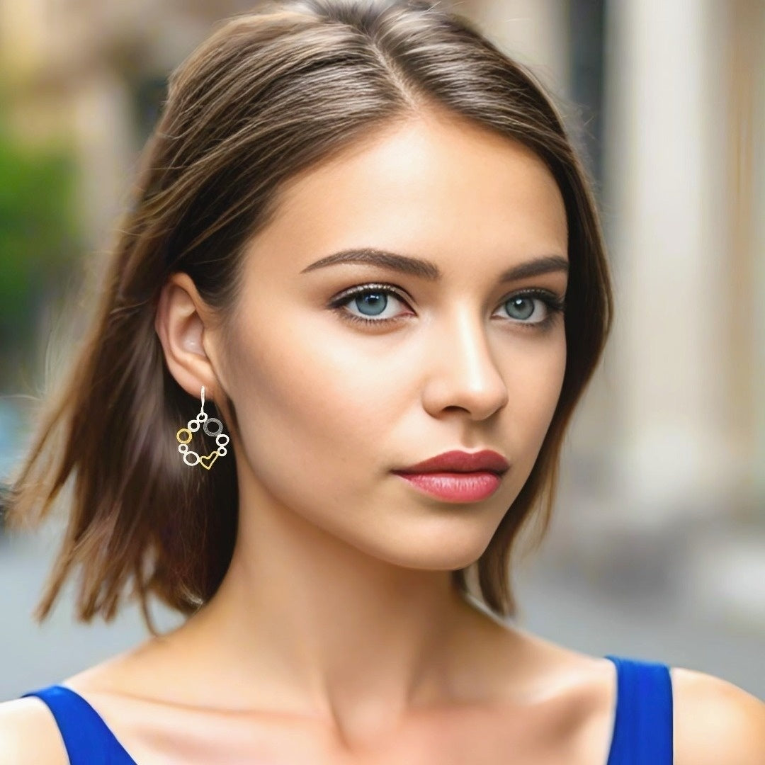 Handmade Gold &amp; Black Plated Silver Earrings Circles With Heart - Anthos Crafts