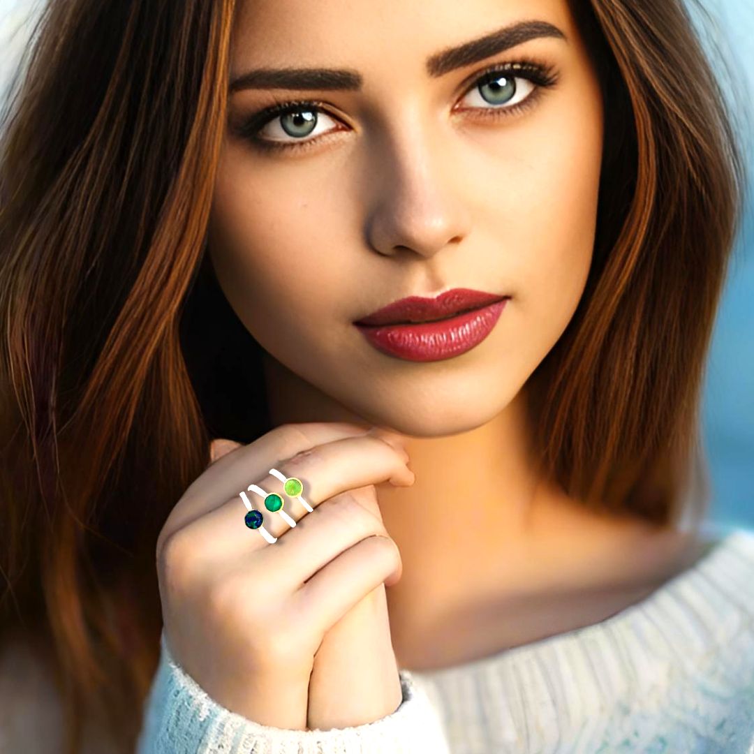 Handmade Silver Hammered Ring With Green Copper - Anthos Crafts