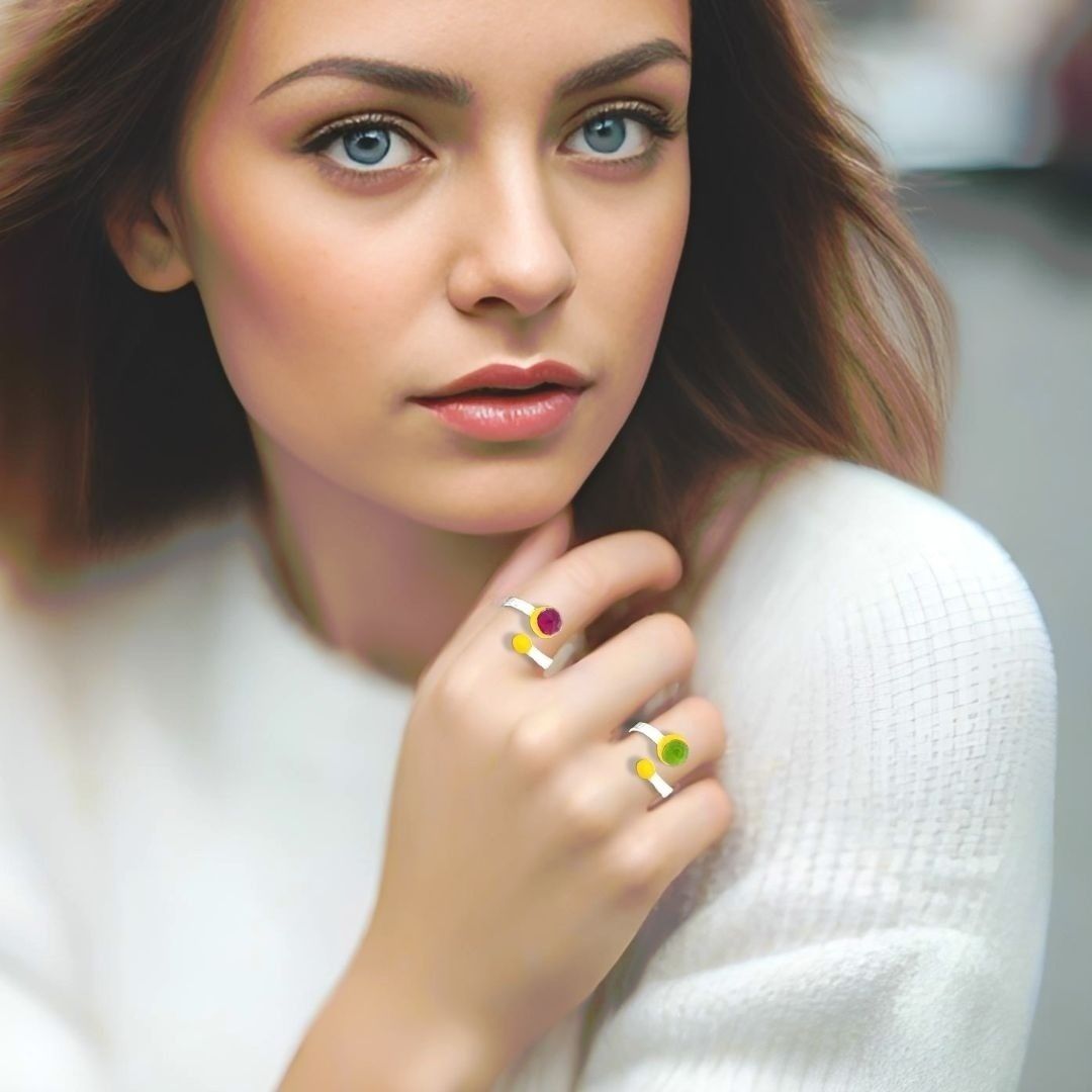 Handmade Silver Hammered Ring With Jade Fuchsia - Anthos Crafts