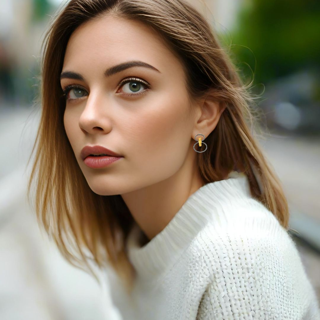 Handmade Gold & Black Plated Silver Stud Earrings Double Oval Circles - Anthos Crafts