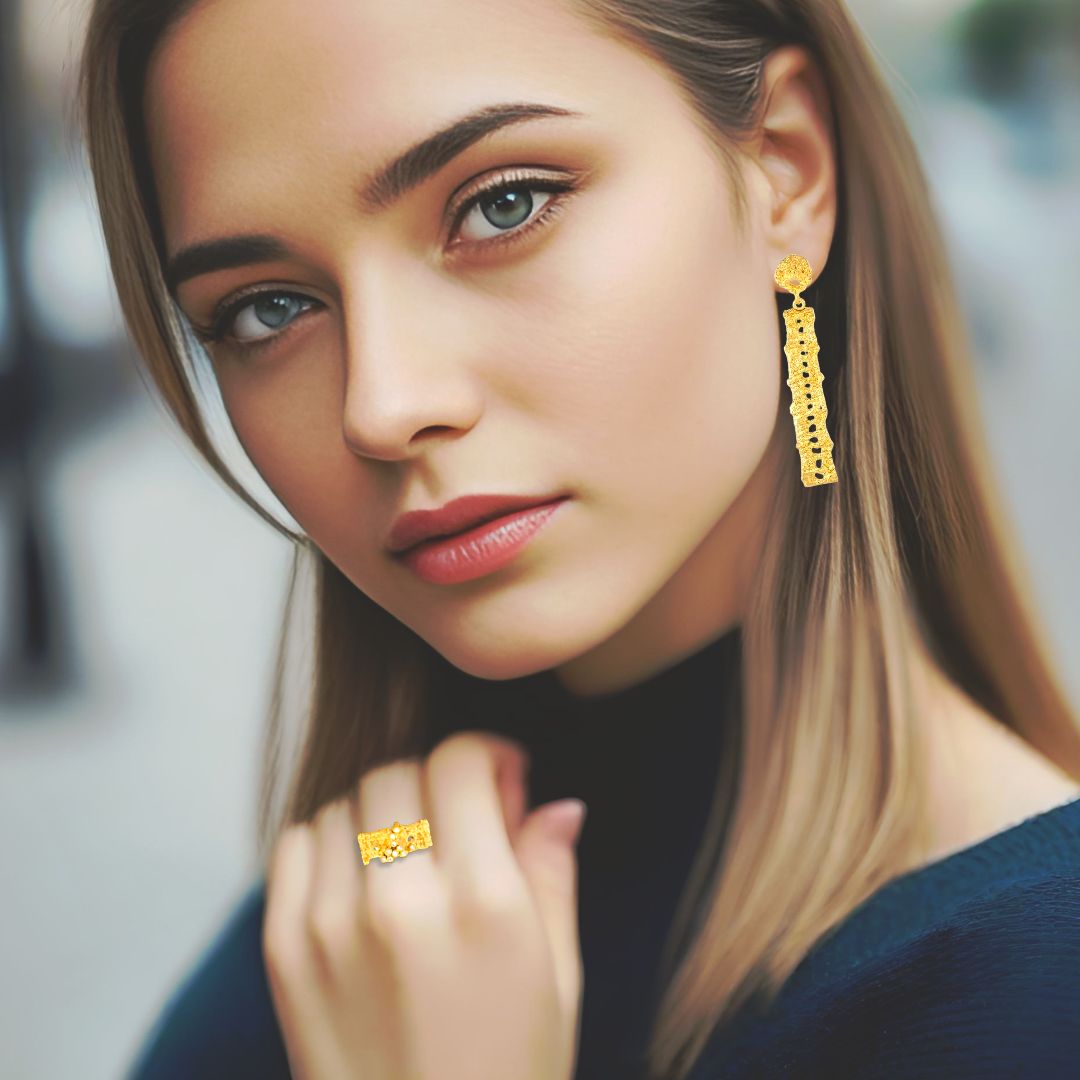 Handmade Gold Plated Silver Ring Lace With Zircons - Anthos Crafts