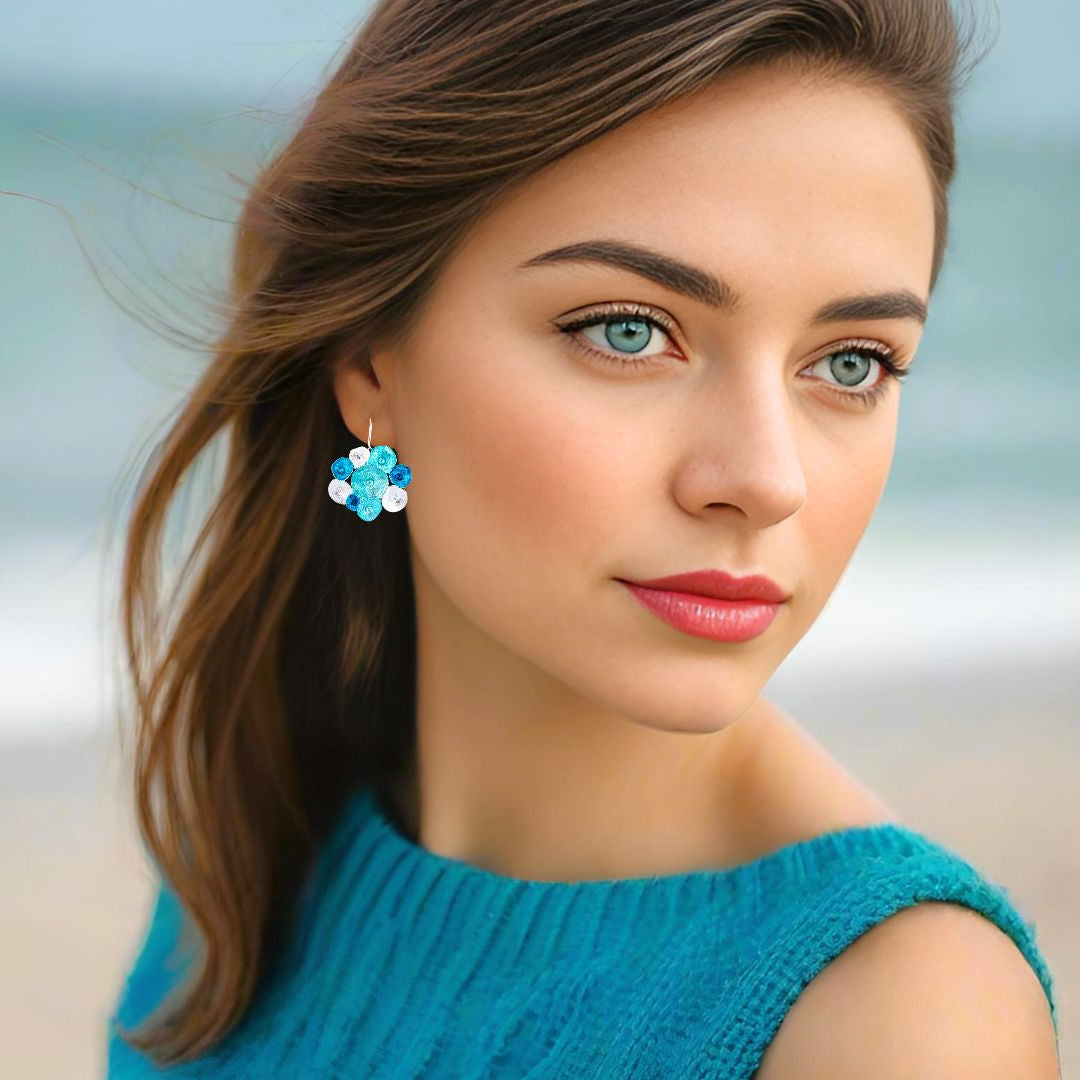 Handmade Silver Earrings Little Flowers Turquoise - Anthos Crafts
