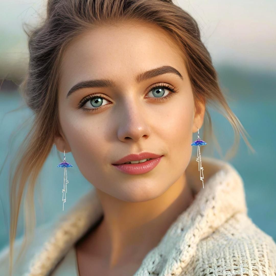 Handmade Silver Jellyfish Dangle Earrings Purple Blue - Anthos Crafts