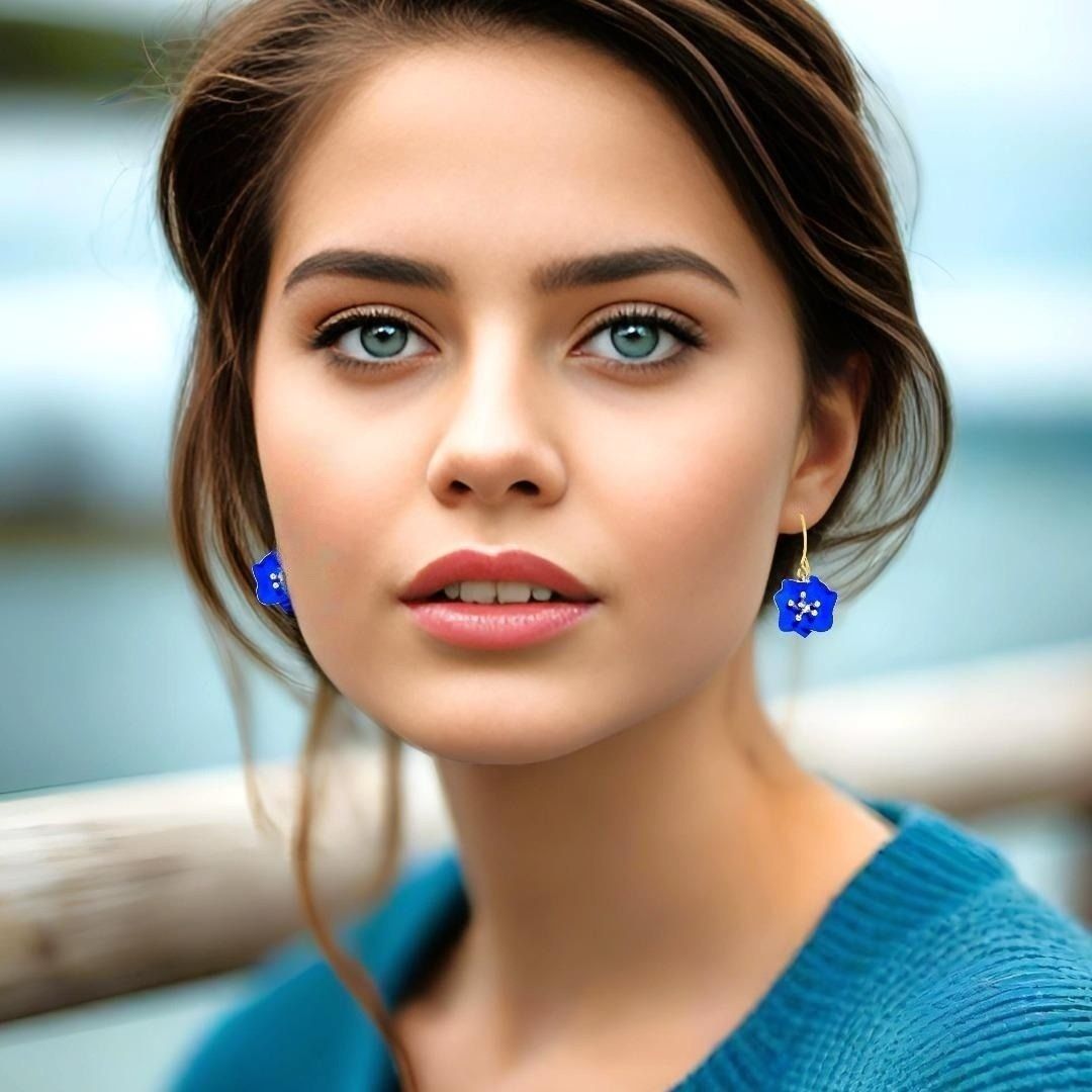 Handmade Gold Plated Silver Royal Blue Begonia Flower Dangle Earrings - Anthos Crafts