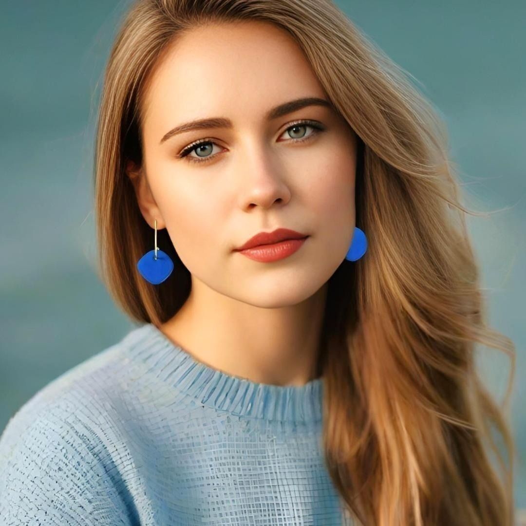 Handmade Gold Plated Silver Hoop Earrings with Enamel Electric Blue - Anthos Crafts