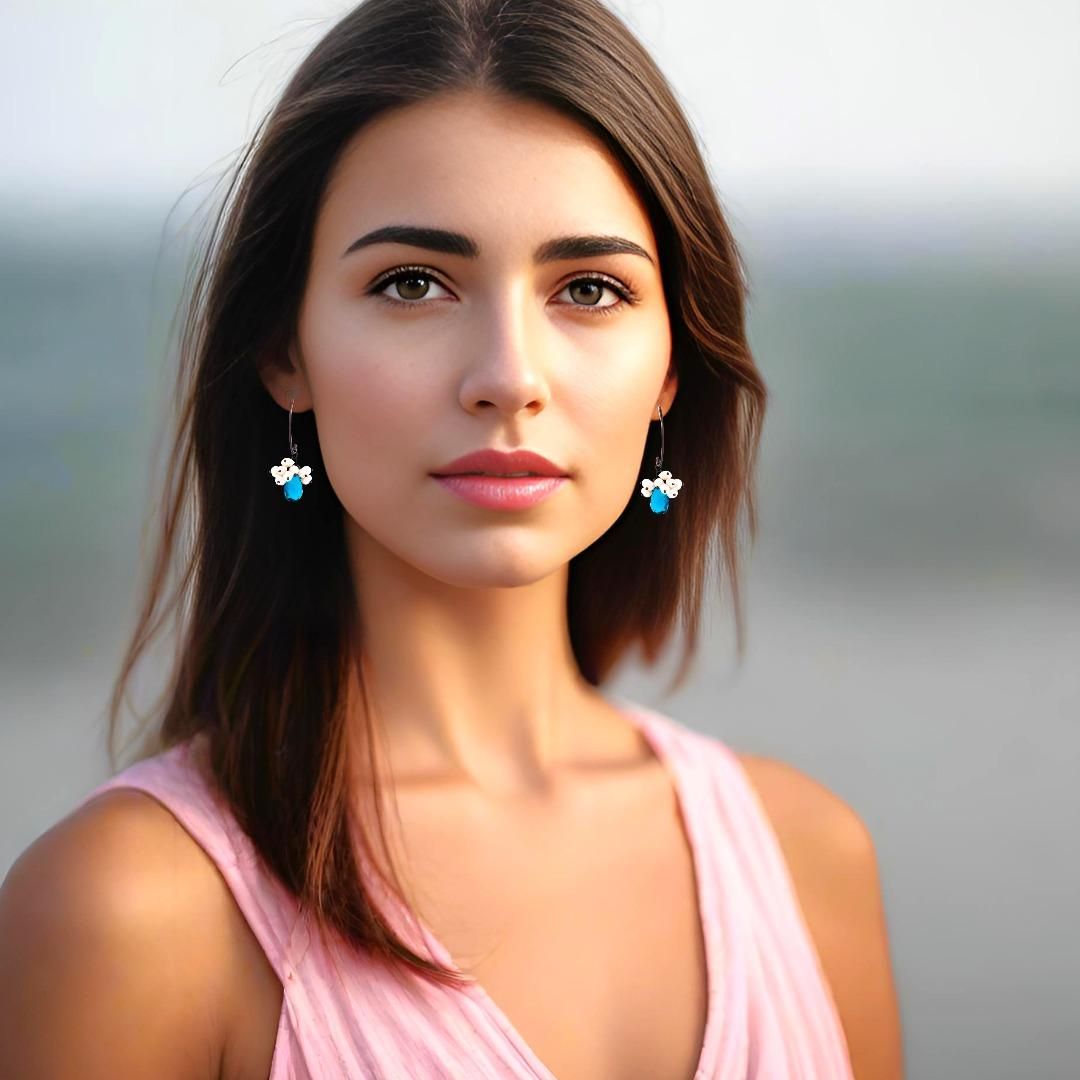 Handmade Black Plated Silver Earrings With Blue London Quartz & Pearls - Anthos Crafts