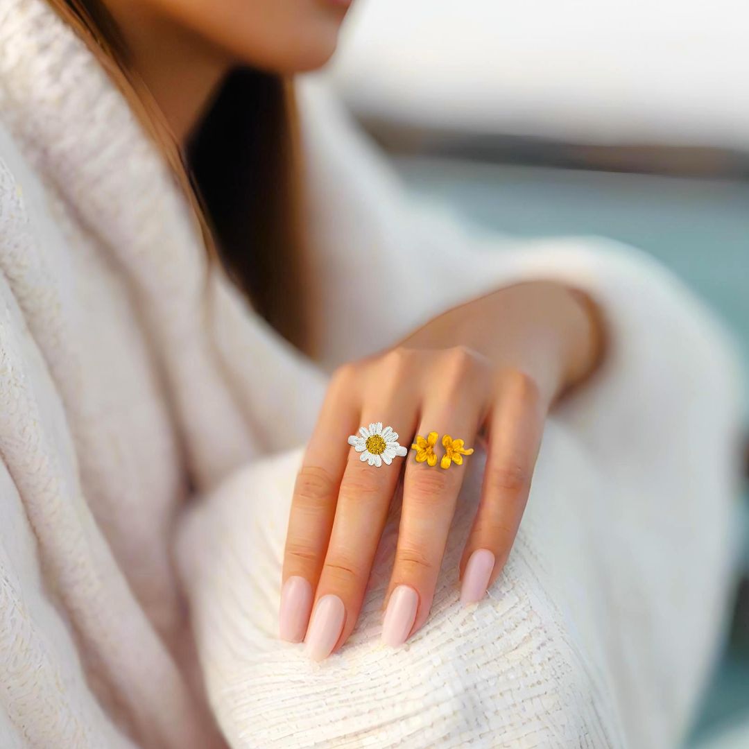 Handmade Gold Silver Daisy Hammered Ring - Anthos Crafts