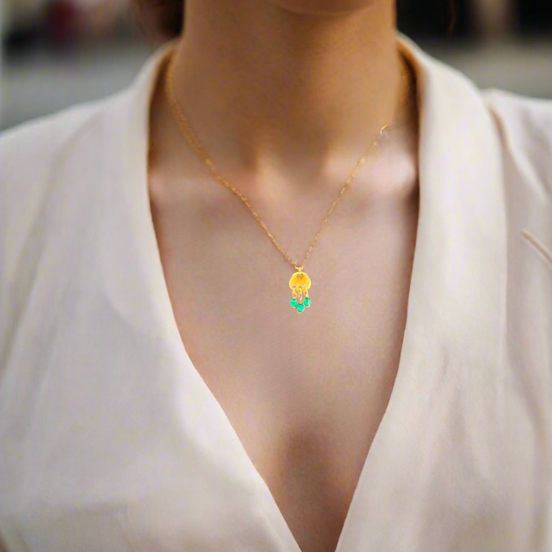 Handmade Short Gold Plated Silver Chain Necklace With Aqua Cat&#39;s Eyes - Anthos Crafts