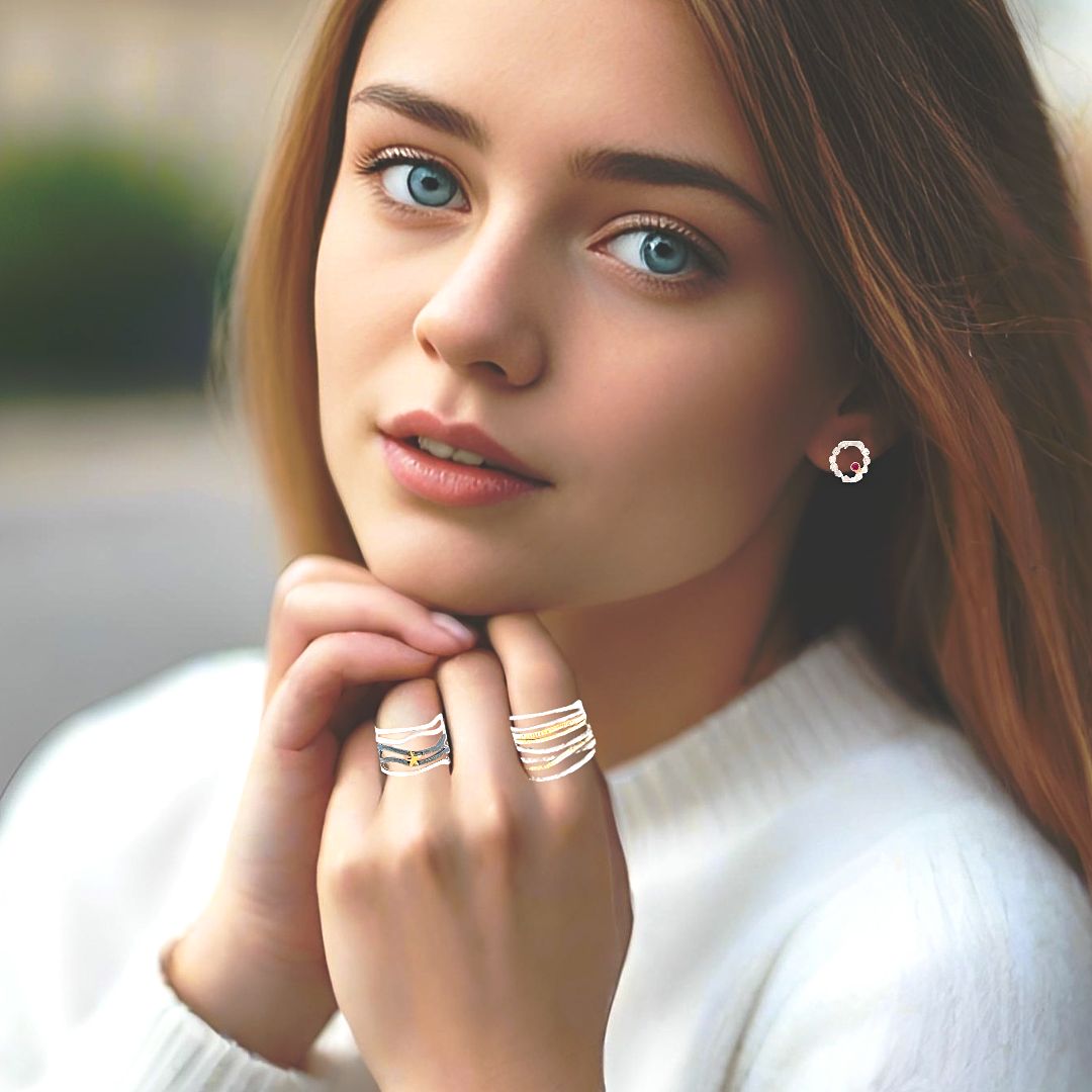 Handmade Silver Earrings Little Circles With Red Zircons - Anthos Crafts