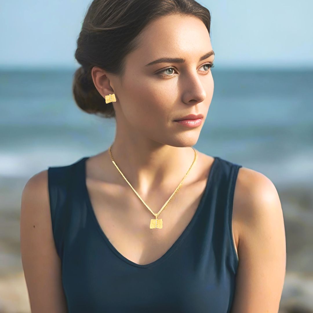 Handmade Gold Plated Silver Necklace With Bow & Zircons - Anthos Crafts