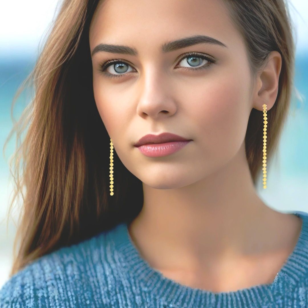 Handmade Gold Plated Silver Long Earrings Dots - Anthos Crafts