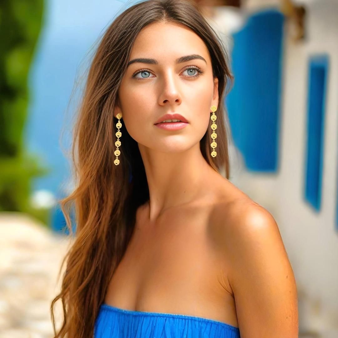 Handmade Gold Plated Silver Dangle Earrings - Anthos Crafts