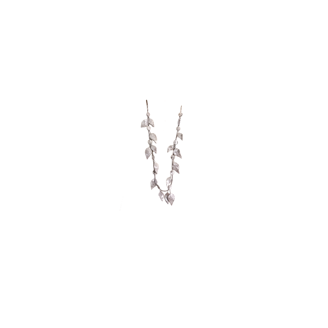 Handmade Silver Long Leather Leaves Necklace - Anthos Crafts