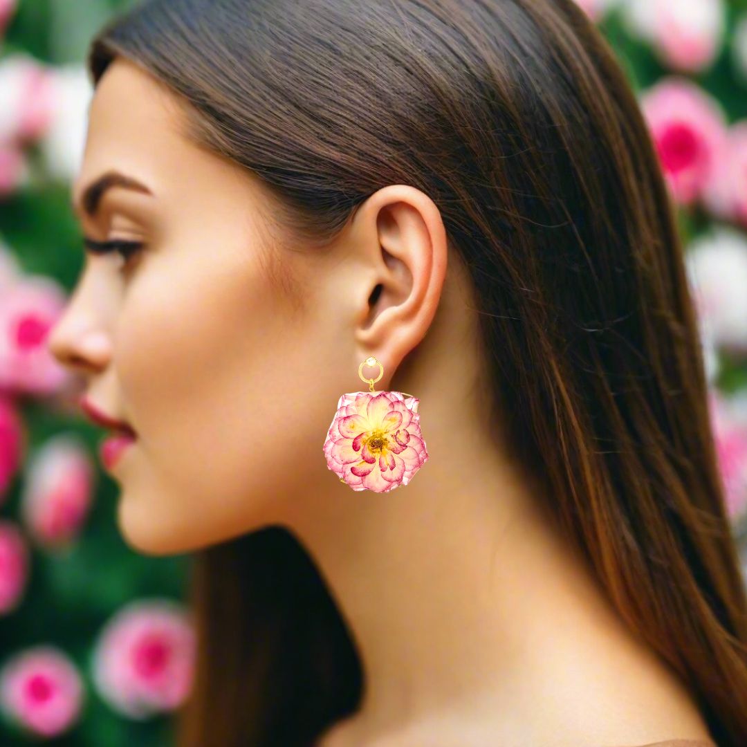 Flower Earrings Made From Rose Petals - Anthos Crafts