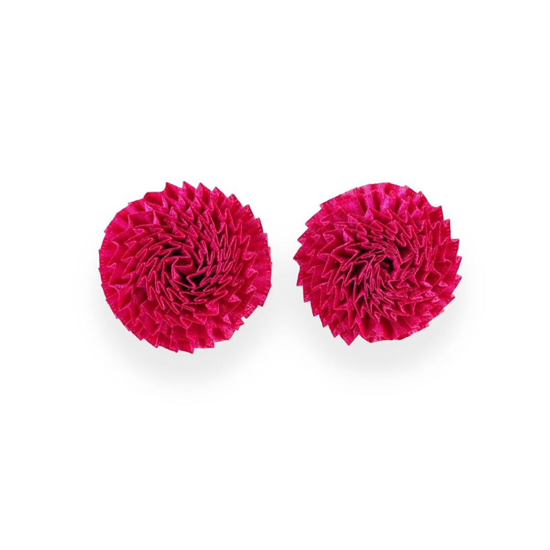 Satin Pleated Stud Earrings Fuchsia FLowers CHRIS-E-FU - Anthos Crafts