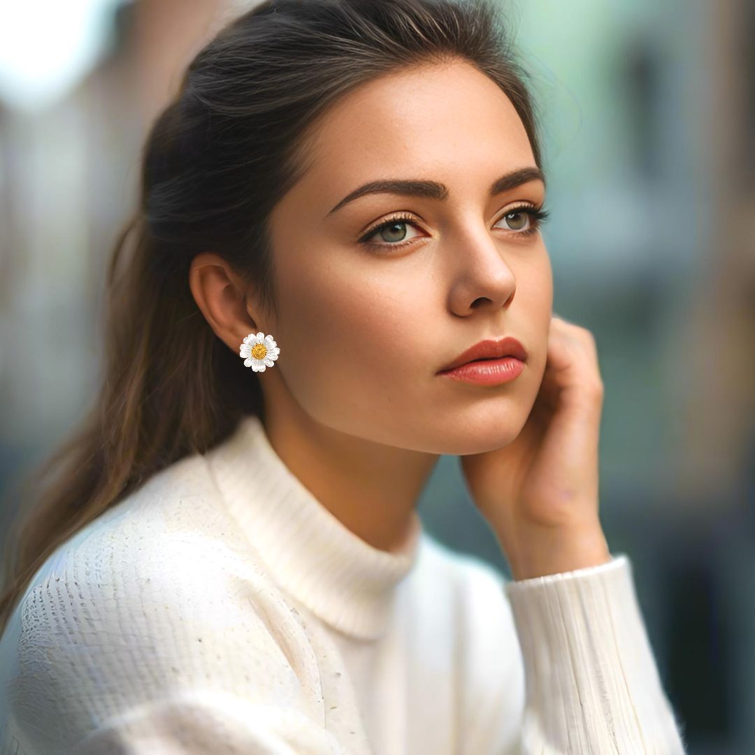 Handmade Gold Plated Silver Daisy Stud Earrings Large - Anthos Crafts