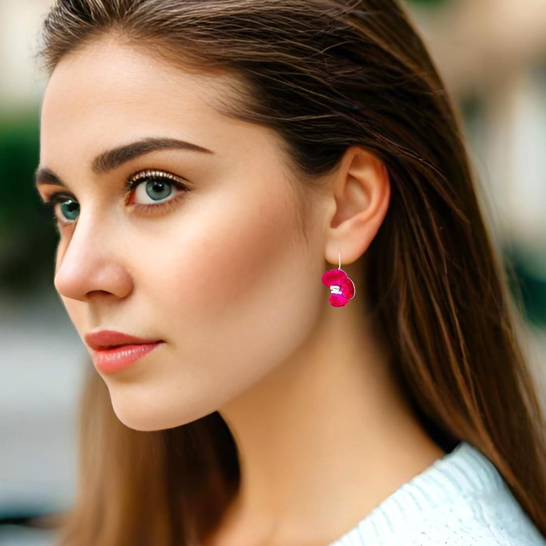 Handmade Silver Fuchsia Dangle Earrings Orchids - Anthos Crafts