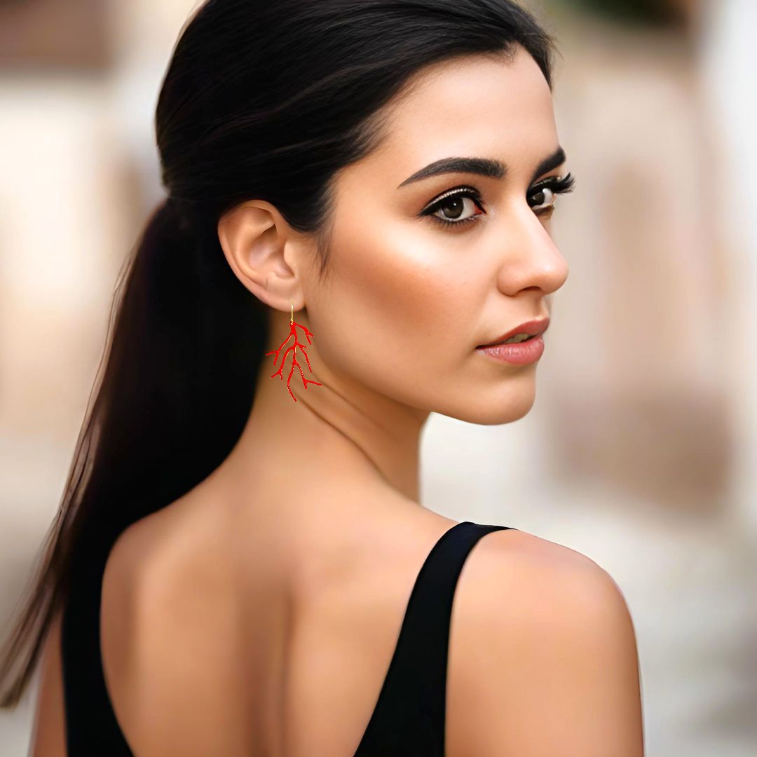 Handmade Red Long Coral Earrings - Anthos Crafts