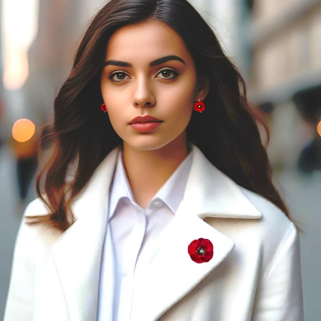 Handmade Silver Red Poppy Flower Brooch - Anthos Crafts