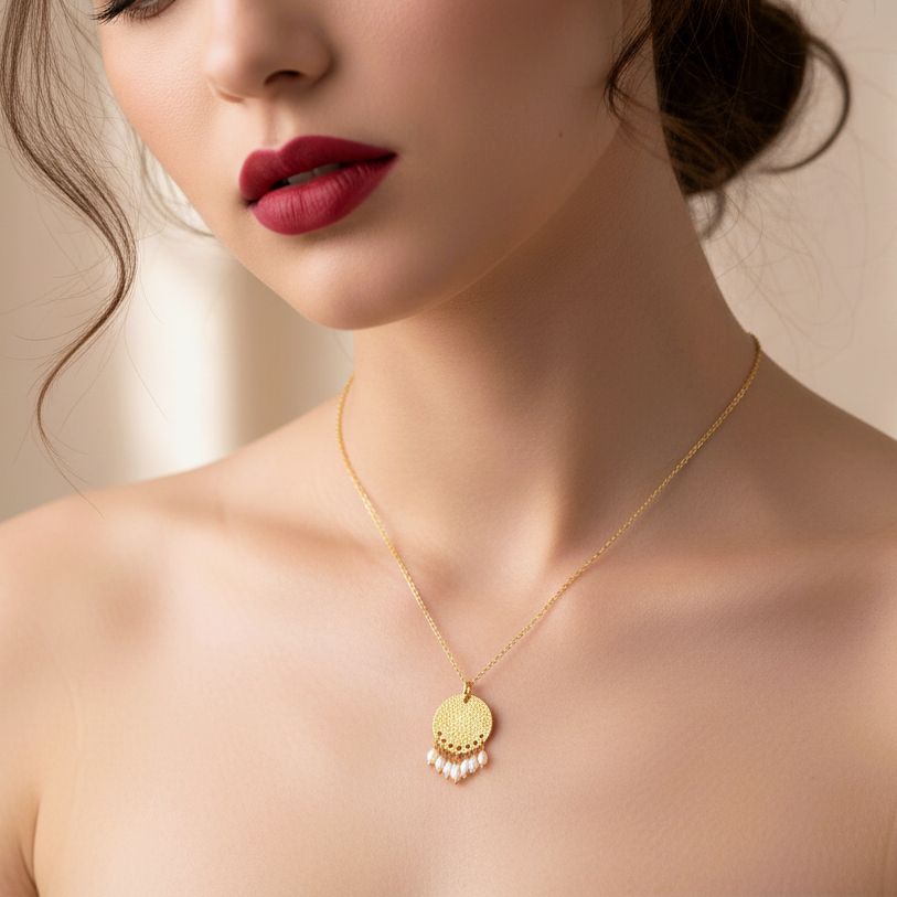 Handmade Short Gold Plated Silver Chain Necklace With Freshwater Pearls - Anthos Crafts