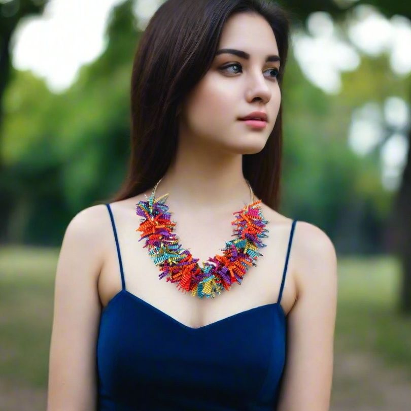 Satin Pleated Short Necklace Twist it Multicolor Dtwi-mu - Anthos Crafts