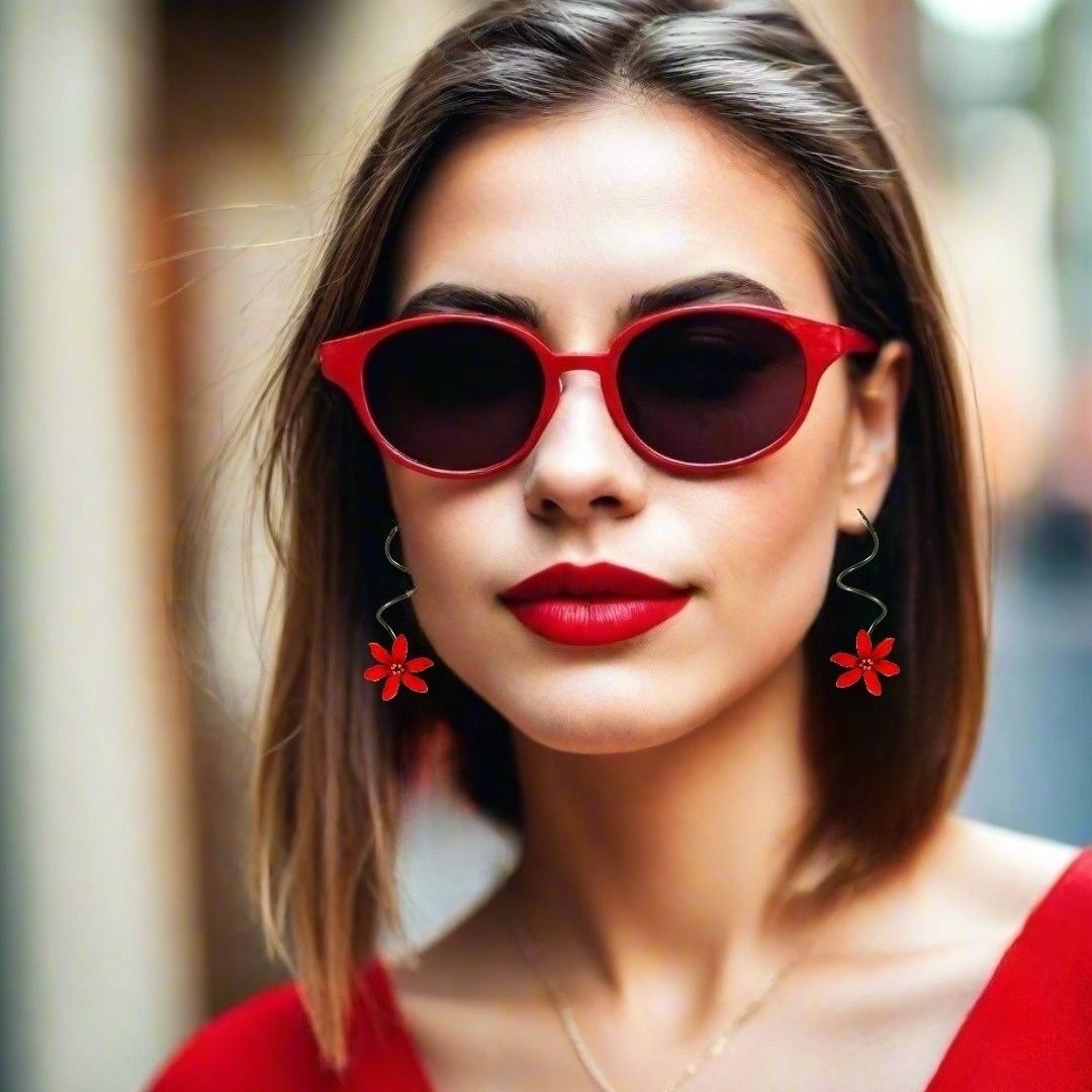 Handmade Black Plated Silver Red Flower Spiral Drop Earrings - Anthos Crafts