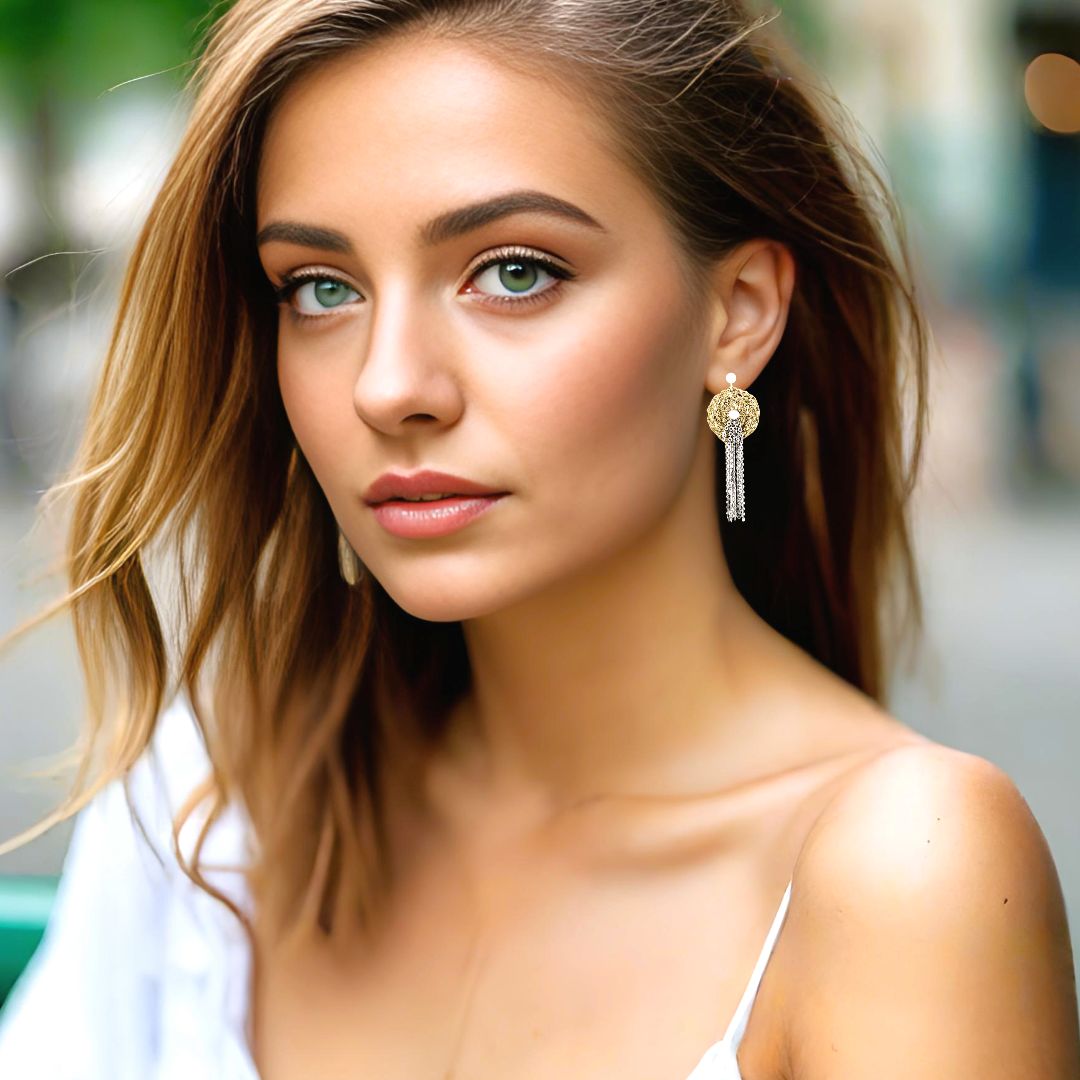 Handmade Gold Plated Crochet Earrings With Silver Fringes - Anthos Crafts