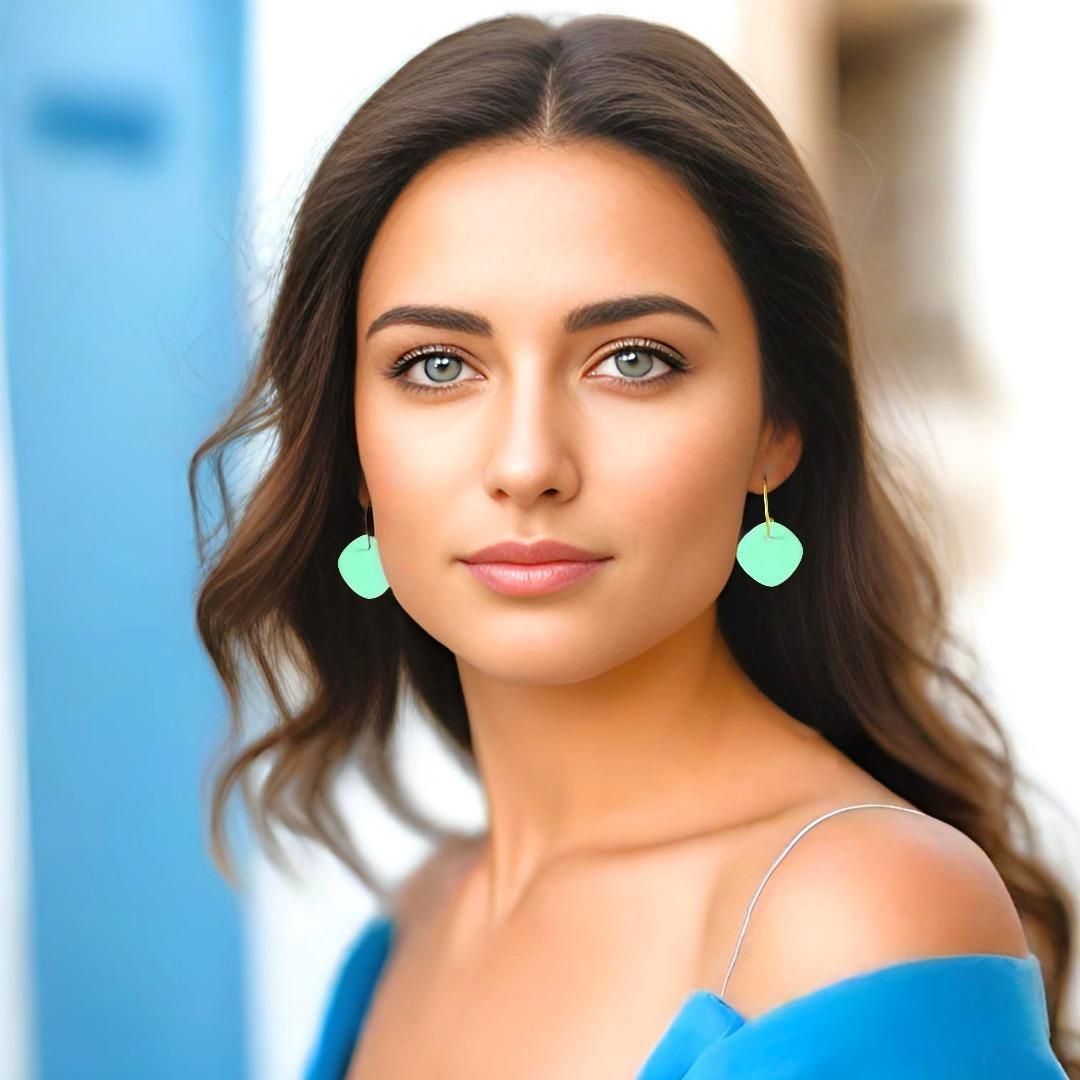 Handmade Gold Plated Silver Hoop Earrings with Enamel Green Mint - Anthos Crafts