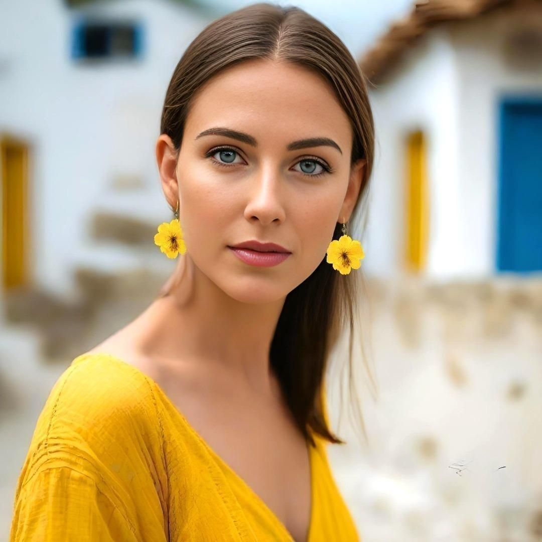 Flower Earrings Orange Daisies Cosmos With Swarovski Stones - Anthos Crafts
