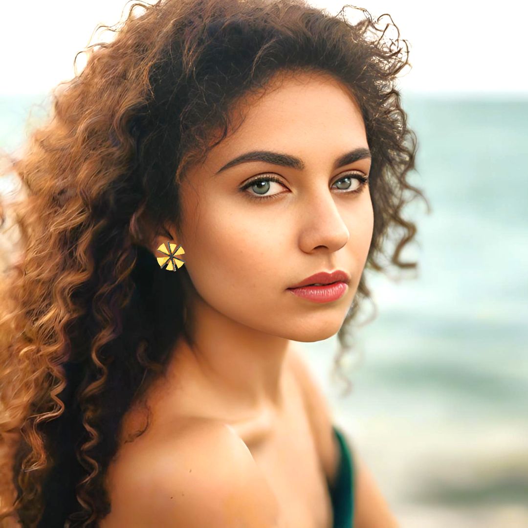 Handmade Gold & Black Plated Silver Stud Earrings Windmills - Anthos Crafts