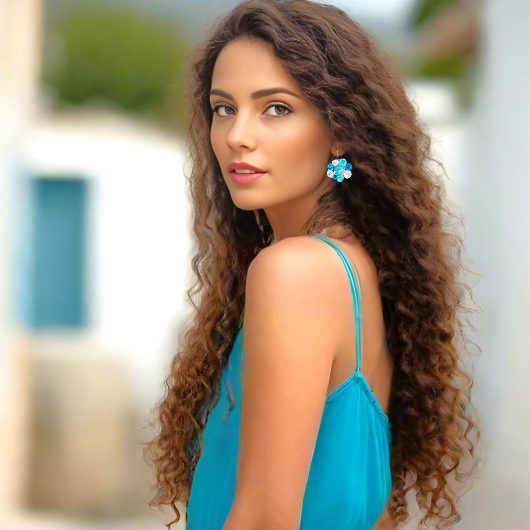 Handmade Silver Earrings Little Flowers Turquoise - Anthos Crafts