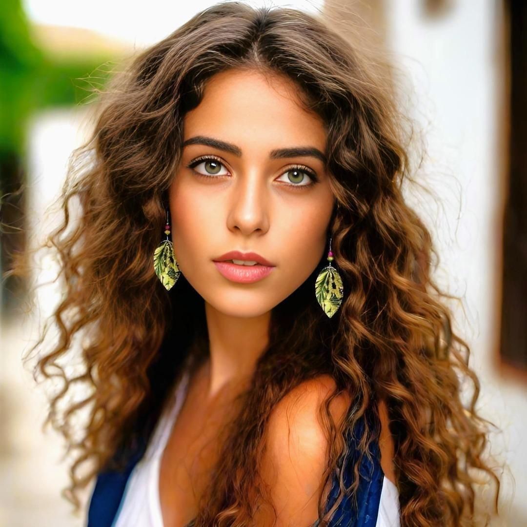 Origami Earrings Green Leaves With Gemstones - Anthos Crafts