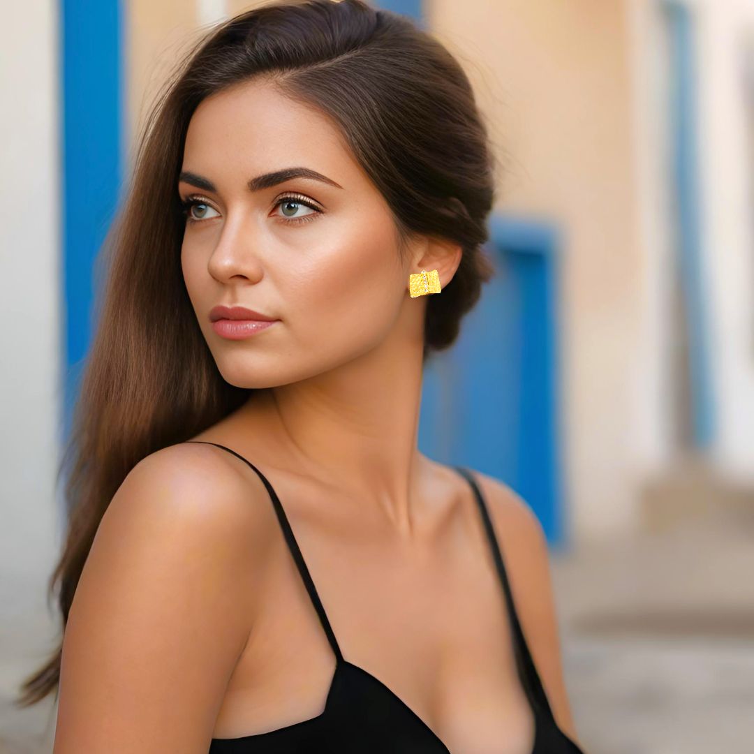 Handmade Gold Plated Silver Stud Earrings Little Bows With Zircons - Anthos Crafts