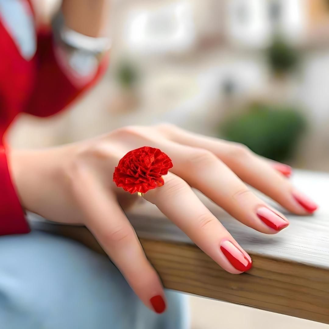 Satin Pleated Ring Red FLower CHRIS-R-RE - Anthos Crafts