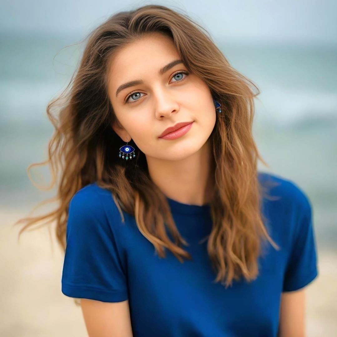 Handmade Black Plated Silver Enamel Evil Eye Earrings Navy Gray with Gemstones - Anthos Crafts