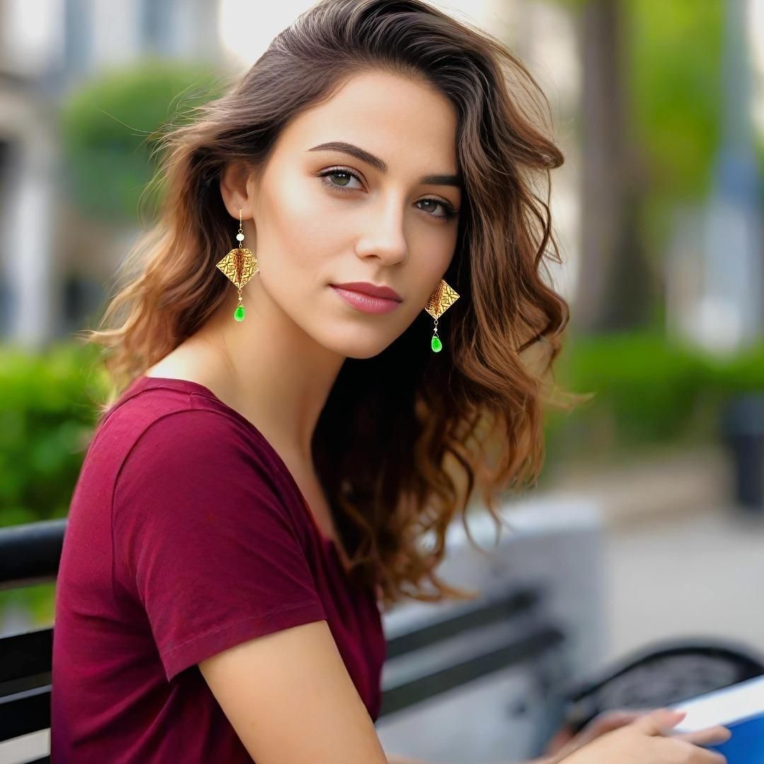 Origami Earrings Small Manta Rays With Gemstones - Anthos Crafts