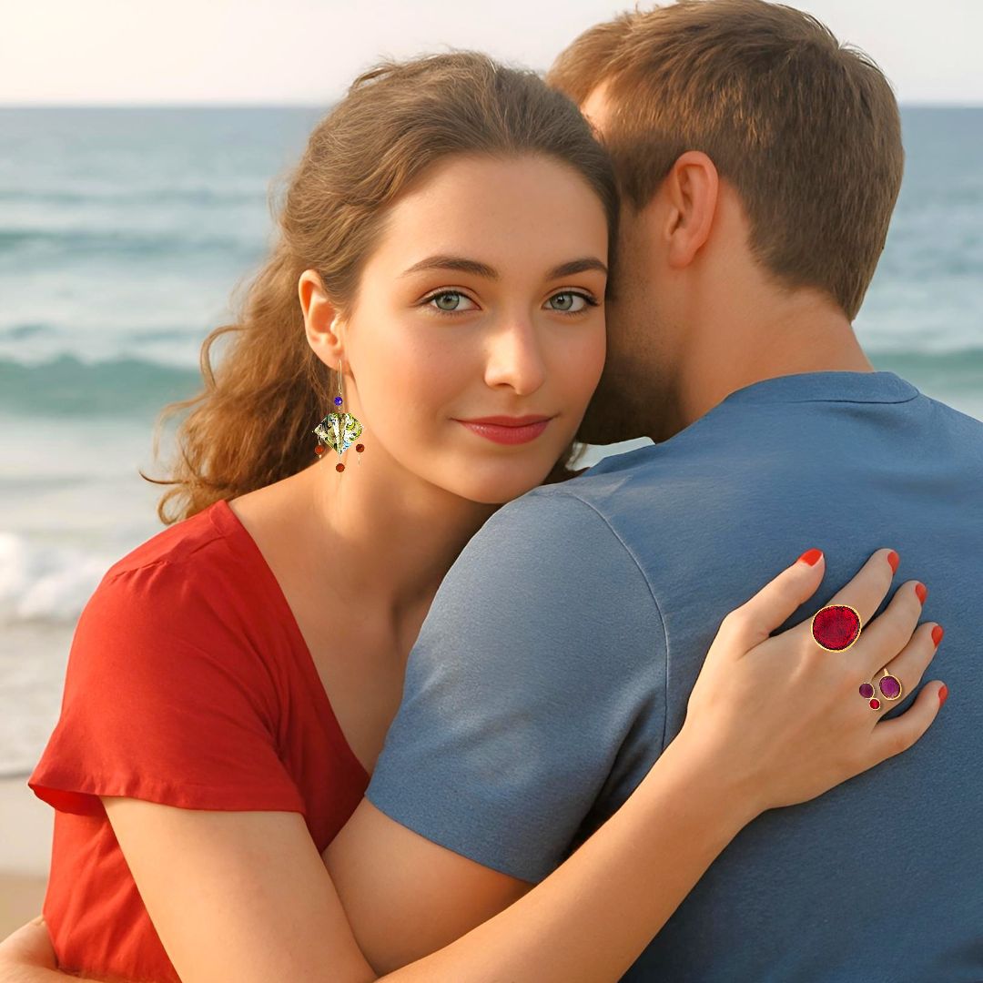 Origami Earrings Multicolor Manta Rays With Gemstones - Anthos Crafts