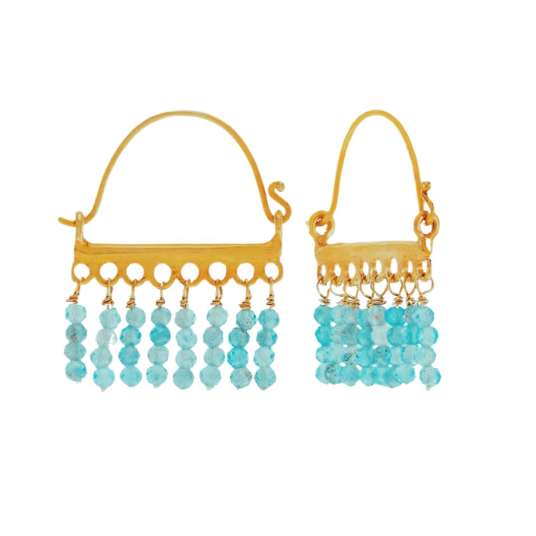 Handmade Gold Plated Silver Drop Earrings With Apatite Gemstones - Anthos Crafts