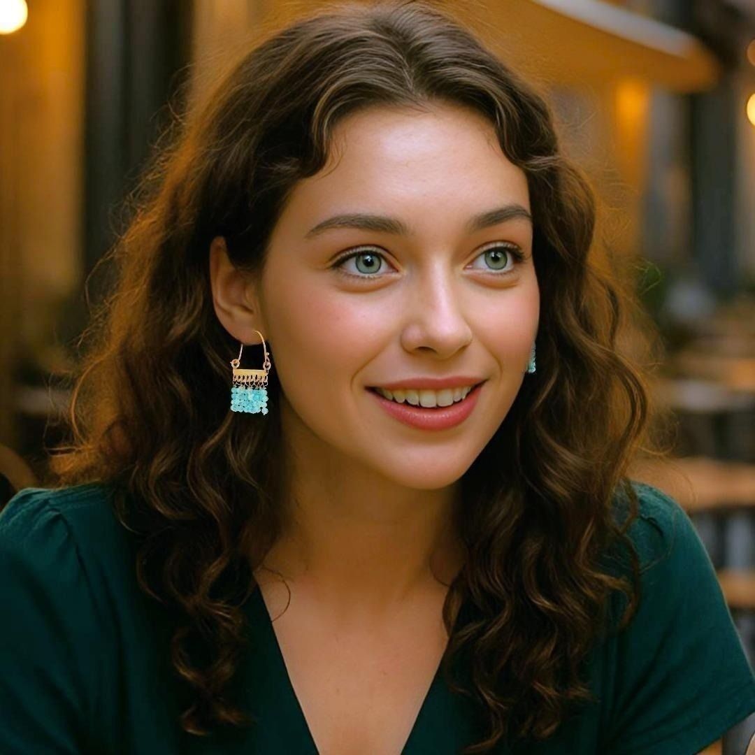 Handmade Gold Plated Silver Drop Earrings With Apatite Gemstones - Anthos Crafts