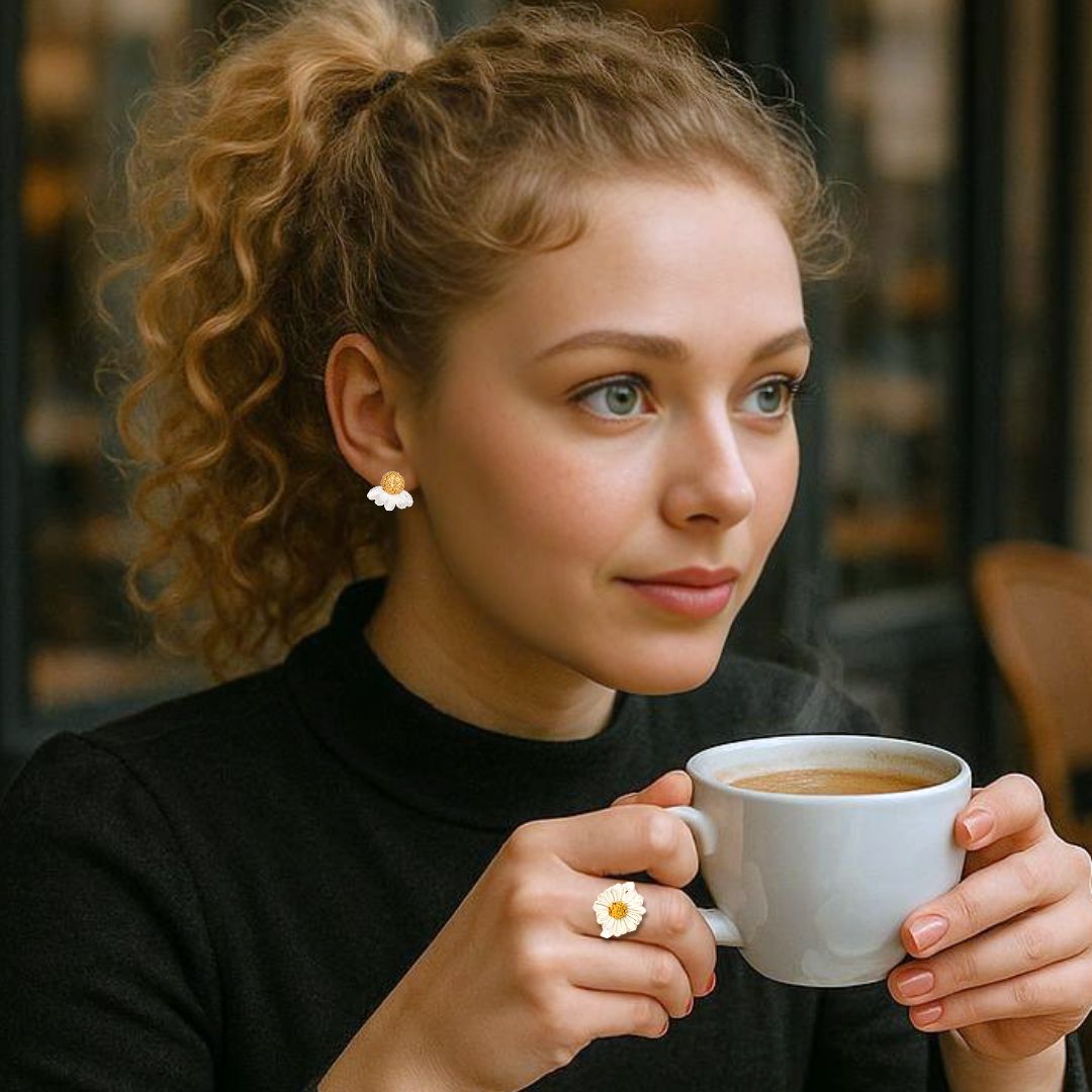 Handmade Gold Plated Silver Stud Earrings Half Wild Daisy - Anthos Crafts