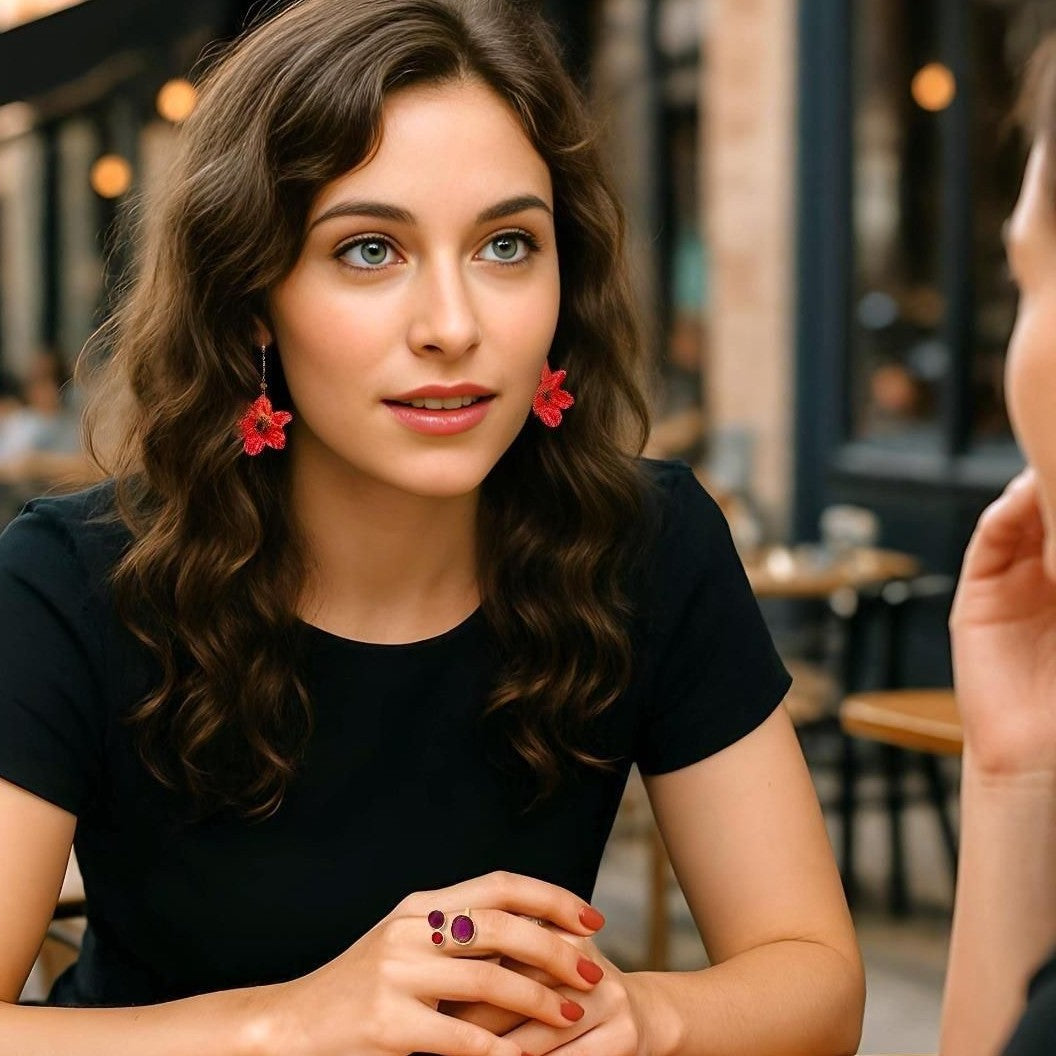 Handmade Gold Plated Silver Wild Anemone Dangle Earrings With Swarovski Stones - Anthos Crafts