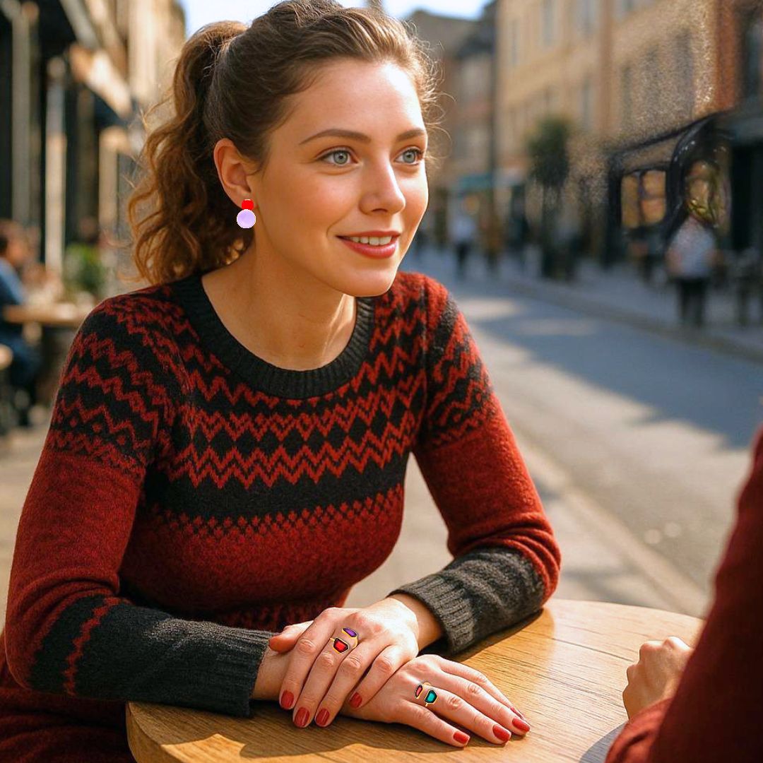 Handmade Gold Plated Silver Dangle Earrings with Red & Pink Enamel - Anthos Crafts
