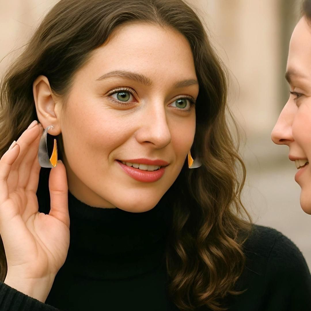 Handmade Black Plated Silver Hoop Earrings With Yellow Enamel Inside - Anthos Crafts